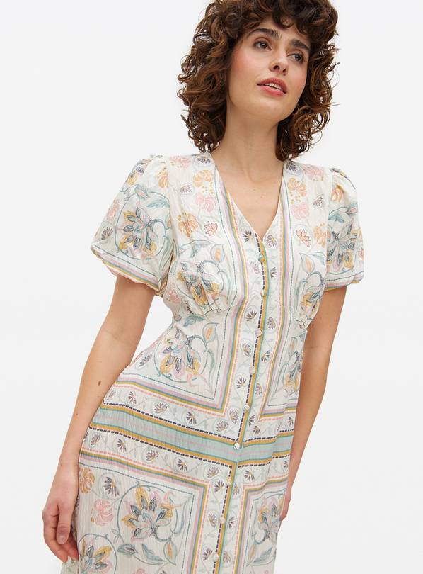 Cream Scarf Printed Midaxi Tea Dress 12R